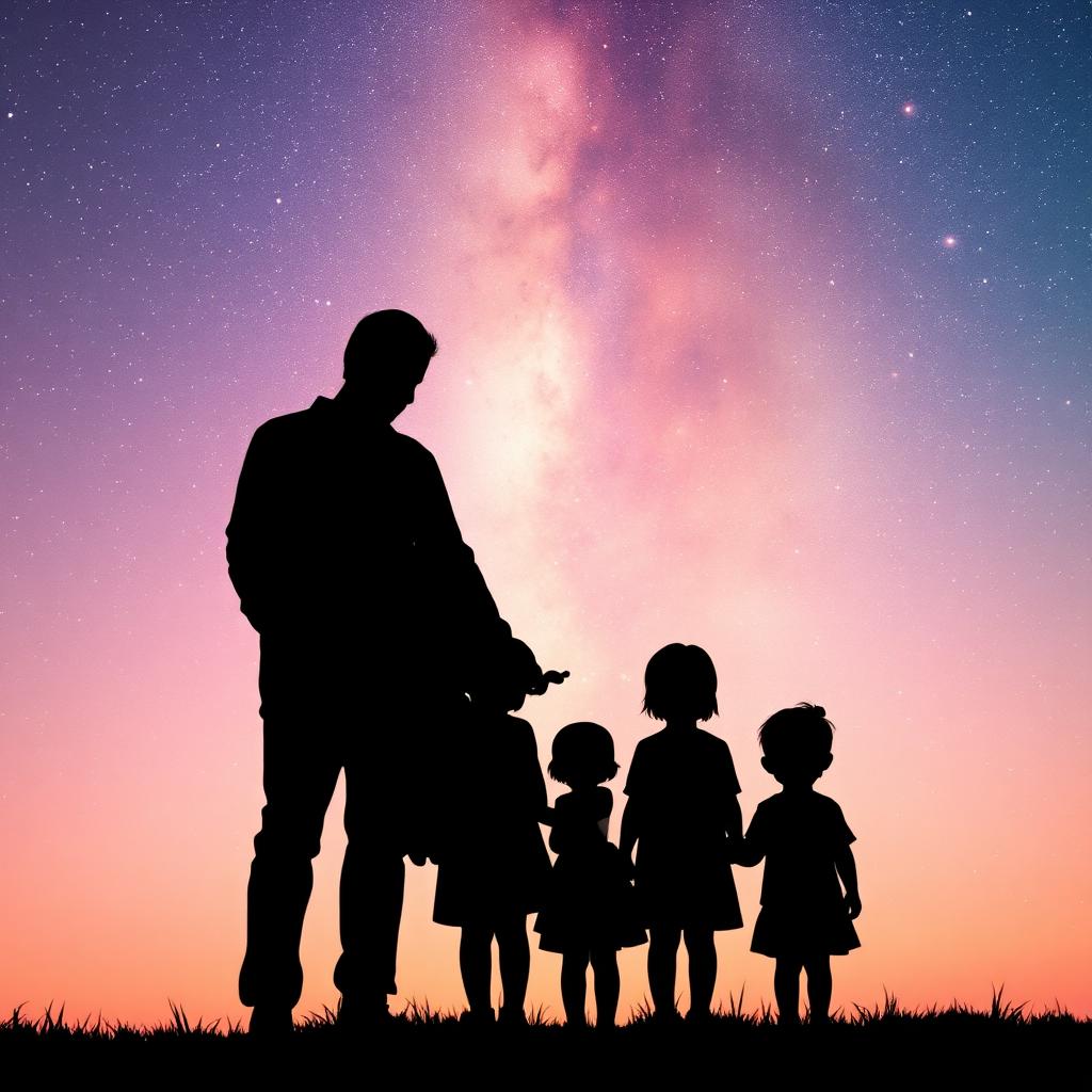 Family beneath a starry sky